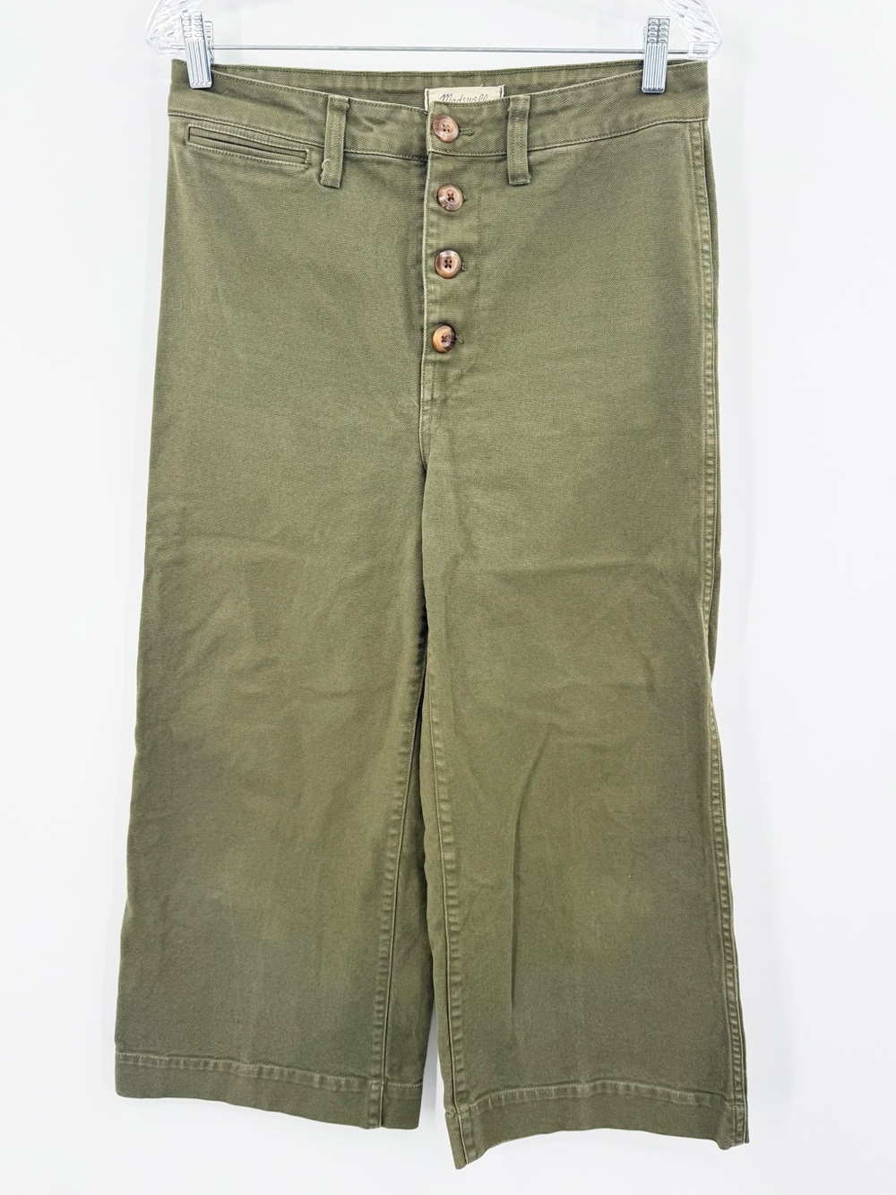 Madewell Women's Olive Green Wide Leg Emmett Button Up Denim Pants Size 28 - Picture 2 of 5